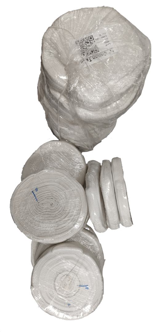 Rolls of cotton electrical tape 1 inch stacked and wrapped for secure storage and easy access