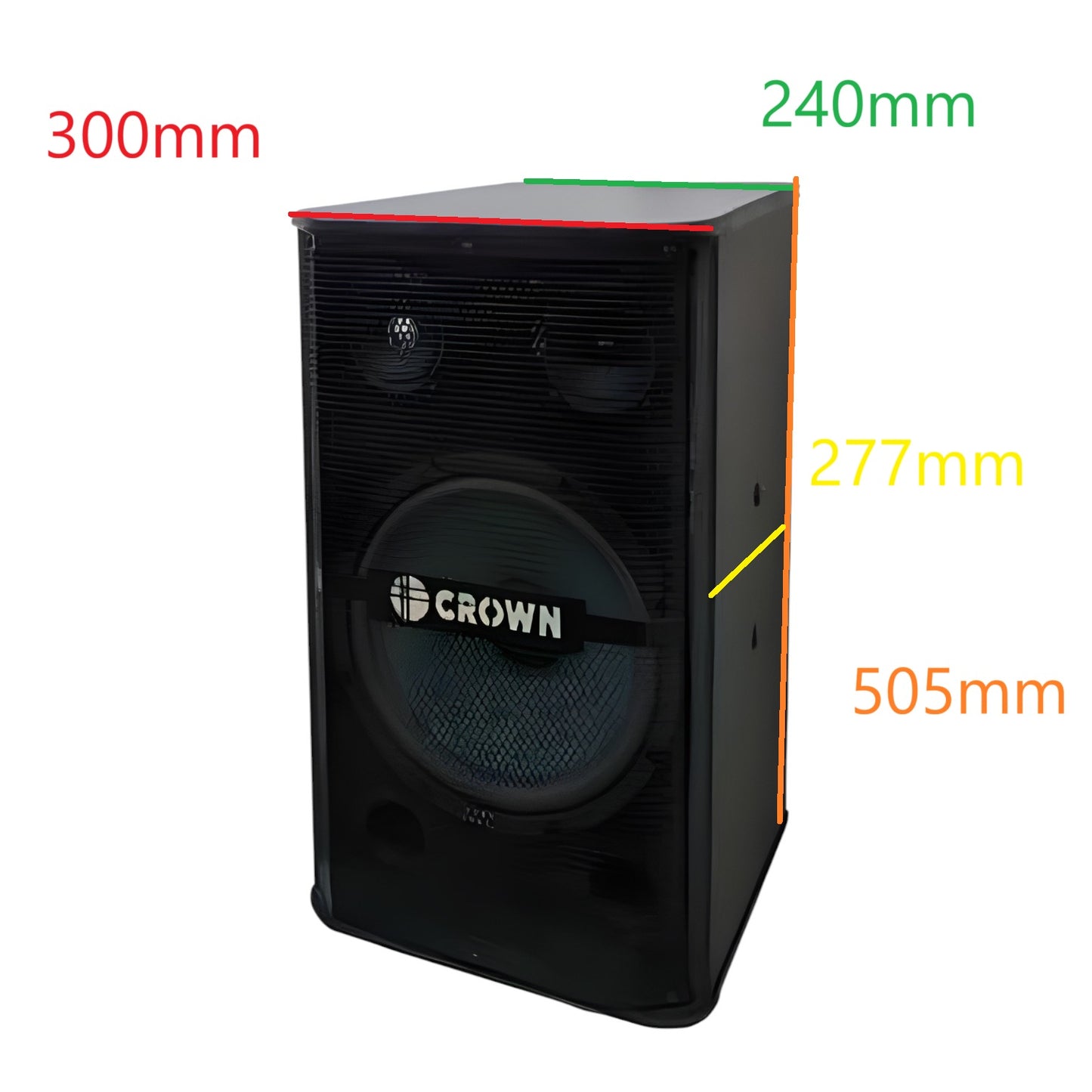 Crown 500W speaker baffle set featuring a robust design with precise measurements for optimal sound quality