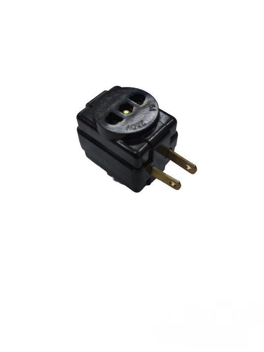 Black cube tap 3 outlet adapter plug with two flat prongs for power points and switches
