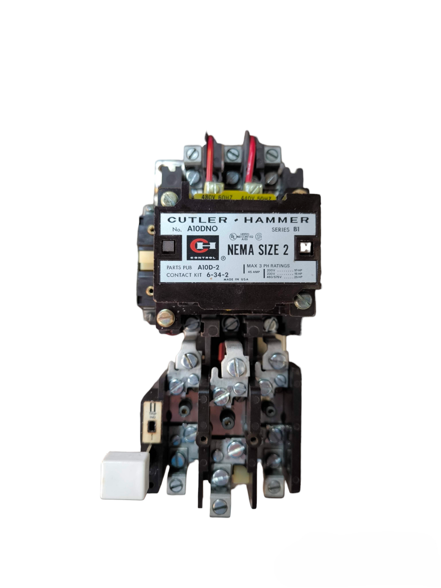 Cutler Hammer Contactor 45A 480V Nema Size 2 with multiple electrical connections and screws