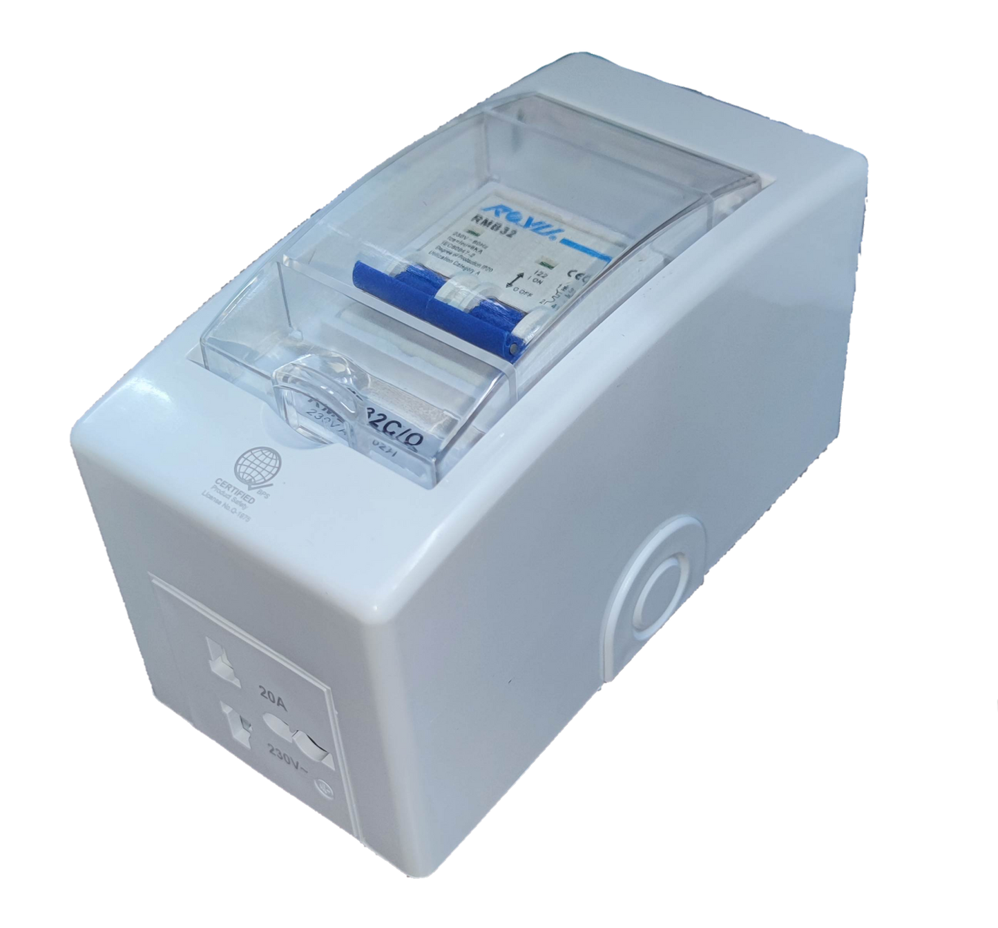 Royu 16A Circuit Breaker 220V  6KIAC with PVC Enclosure with Universal Outlet, Aircon Breaker With Cover RMB16C/O