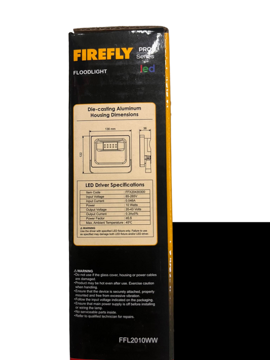 Firefly 10W LED Flood Light 220V Warm White 3000K FFL2010WW