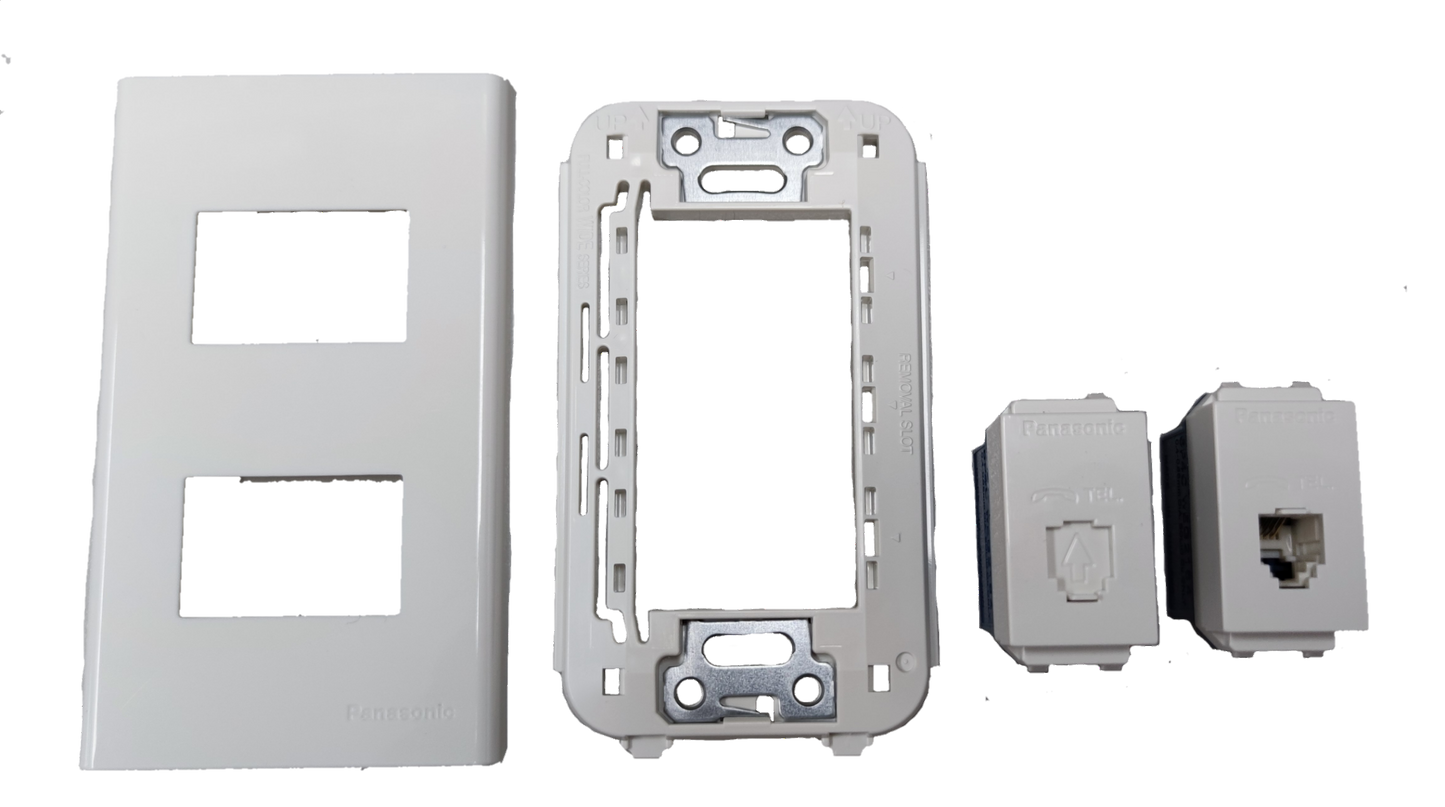 Panasonic 2 Gang Telephone Outlet with Plate, 2 Gang Voice Outlet with Plate WEG2164 x 2PCS / WEG6802W-1
