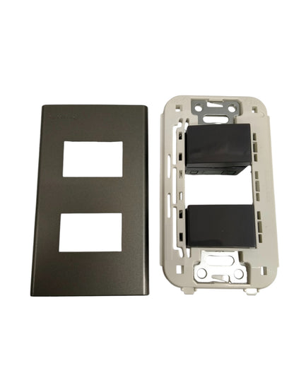 Panasonic 2 Gang 3 Way Switch 16A 250V with Plate Cover Metallic Gray WEG6802MH-1/2XWEG5002HK-5