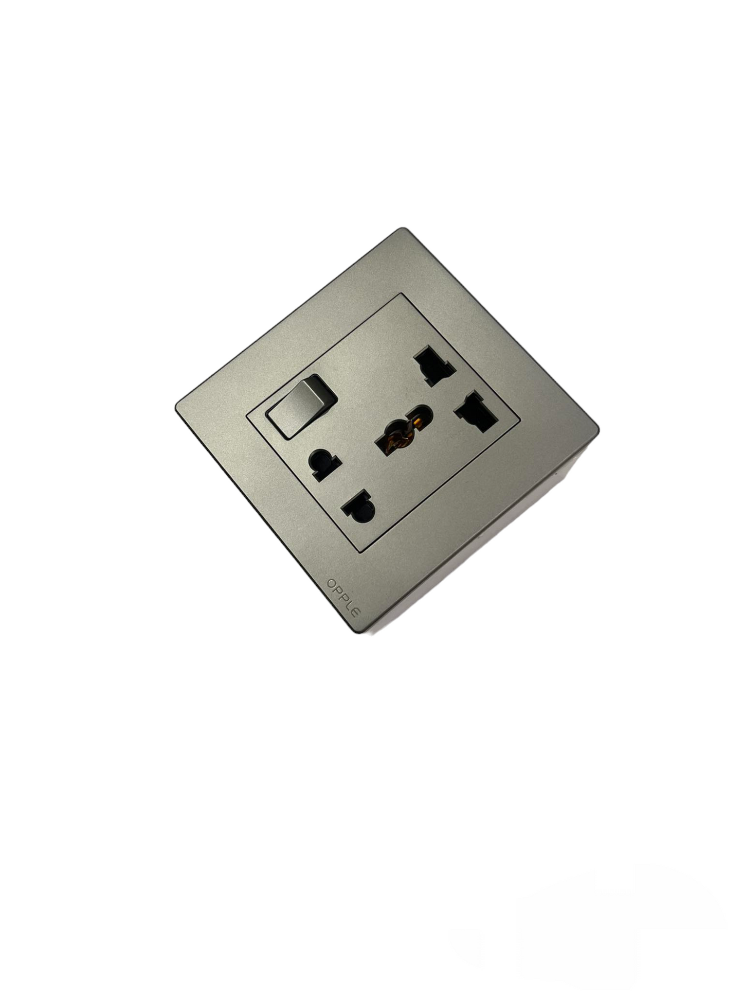 Opple Duplex Universal Outlet with Ground with Switch Control Square Type Gray with Plate Cover and Utility Box 16A 220V F021681A 86X86