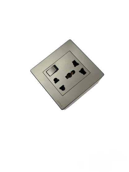Opple Duplex Universal Outlet with Ground with Switch Control Square Type Gray with Plate Cover and Utility Box 16A 220V F021681A 86X86
