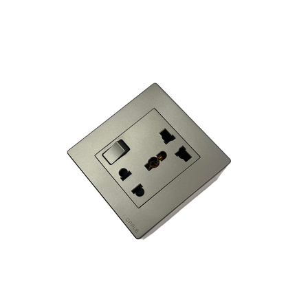 Opple Duplex Universal Outlet with Ground with Switch Control Square Type Gray with Plate Cover 16A 220VF021681A