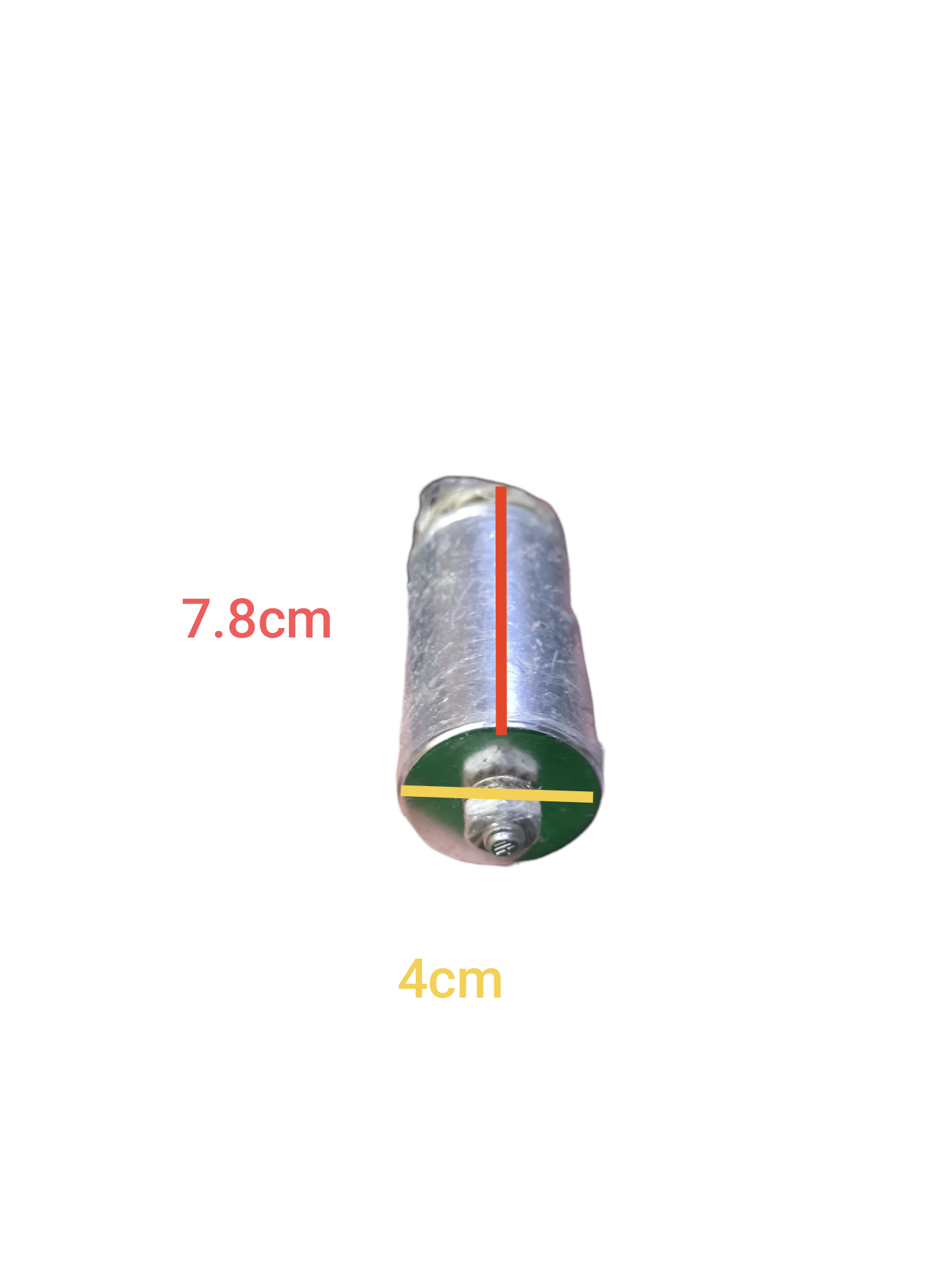 25uf 220V AC lighting capacitor with cylindrical metal body measuring 7.8cm by 4cm from Electx Electrical Supply