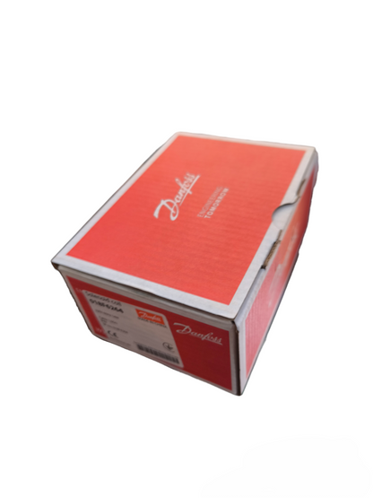 Danfoss branded red and white box packaging for Solenoid Coil 14W 220V 60 Hz in power points switches and plugs category