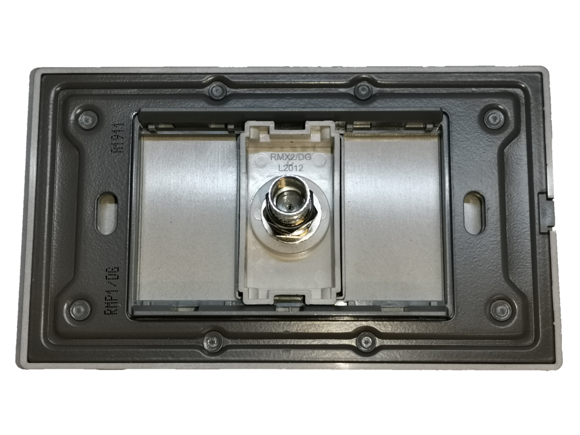 Electx Electrical Supply dark gray cable TV outlet power point with coaxial connector and mounting frame