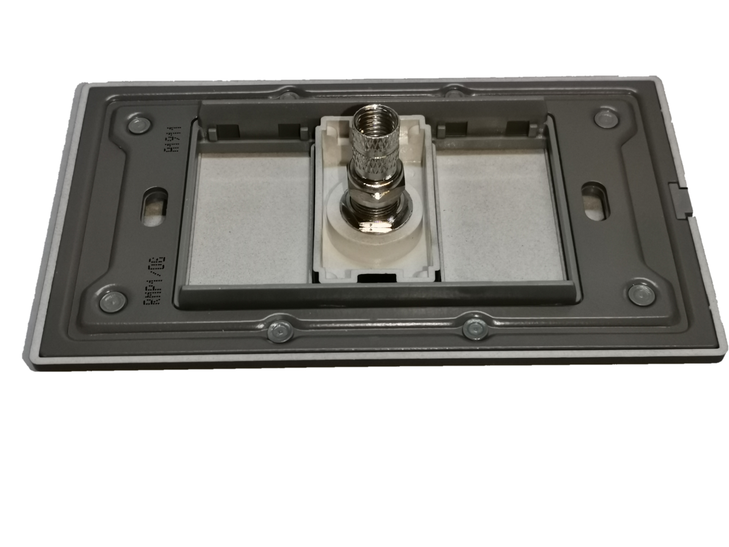 Electx Electrical Supply dark gray cable TV outlet with metal connector and mounting frame