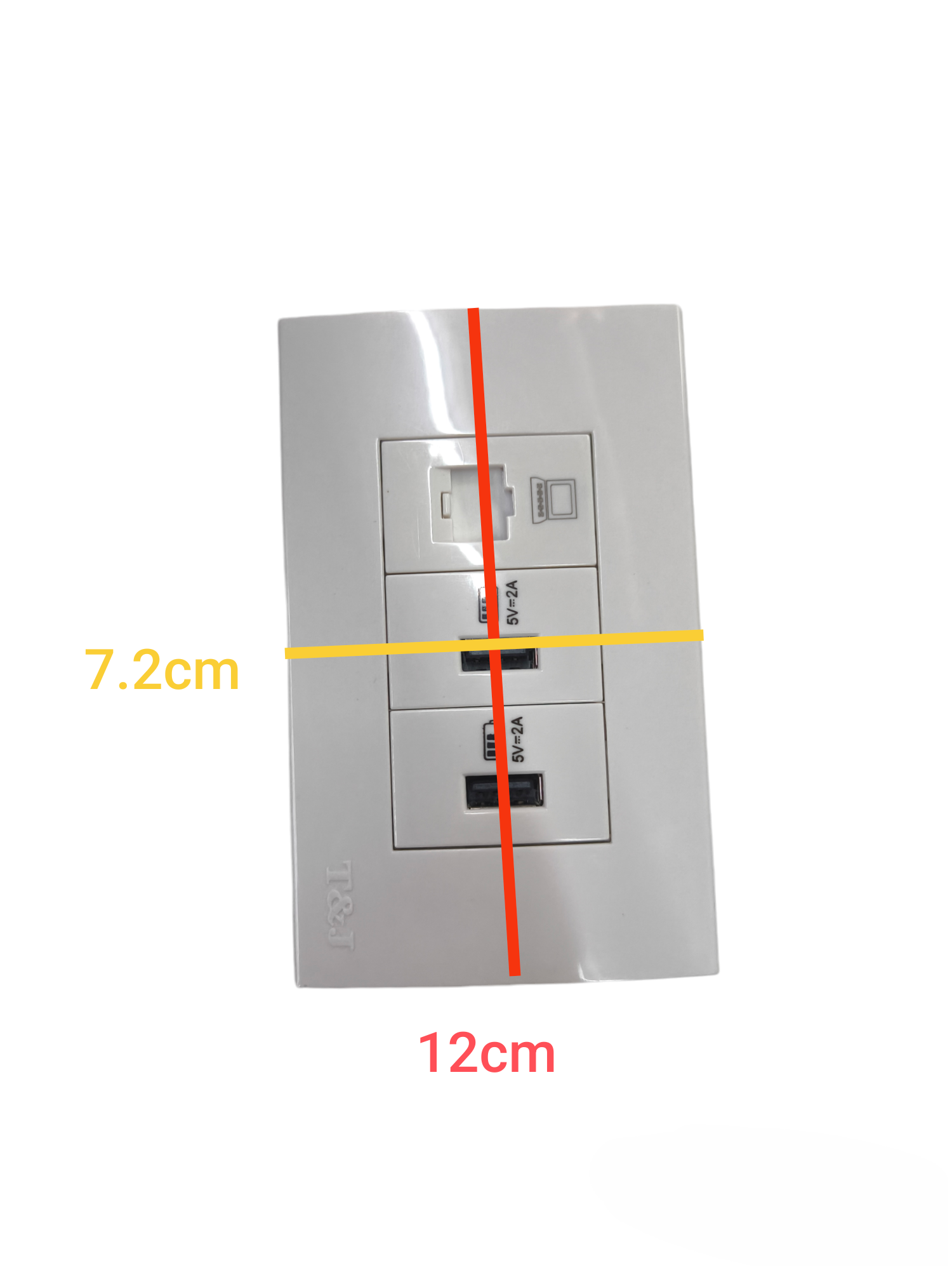 T&J DC Outlet and LAN Cat6 Outlet with Plate in white for network and power connections