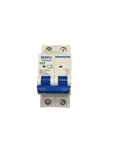 Royu 63A 2 Pole Miniature Circuit Breaker 4.5KAIC 220V RMB2P63C4
