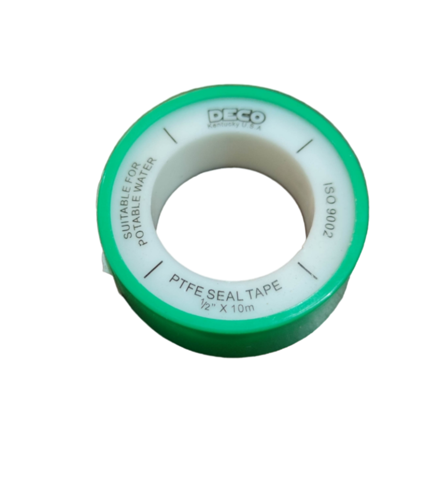 Green and white PTFE Seal Tape roll suitable for potable water with 1/2 inch by 10 meter dimensions