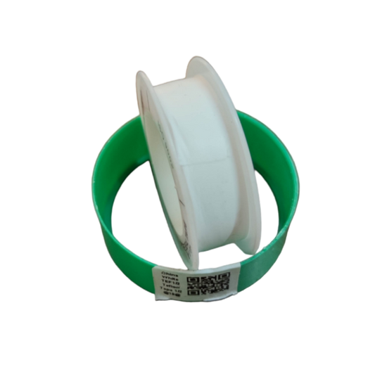 Roll of white PTFE Seal Tape for sealing pipes and fittings with green packaging from China