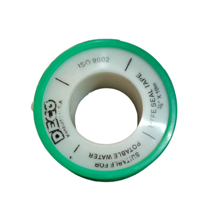 Green and white roll of PTFE Teflon Tape for sealing pipe threads and preventing leaks