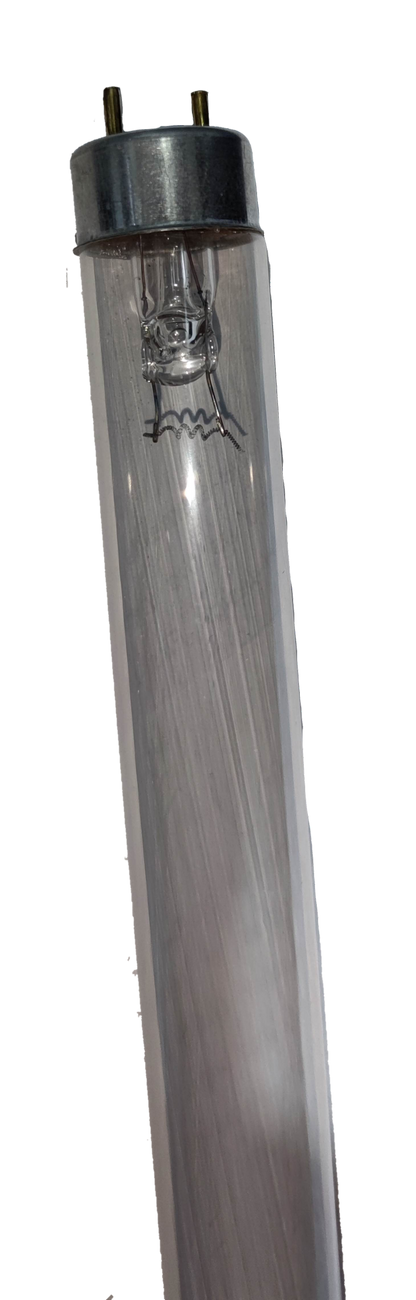 10W UVC Fluorescent Tube with clear glass and metal end cap, designed for sterilization and disinfection
