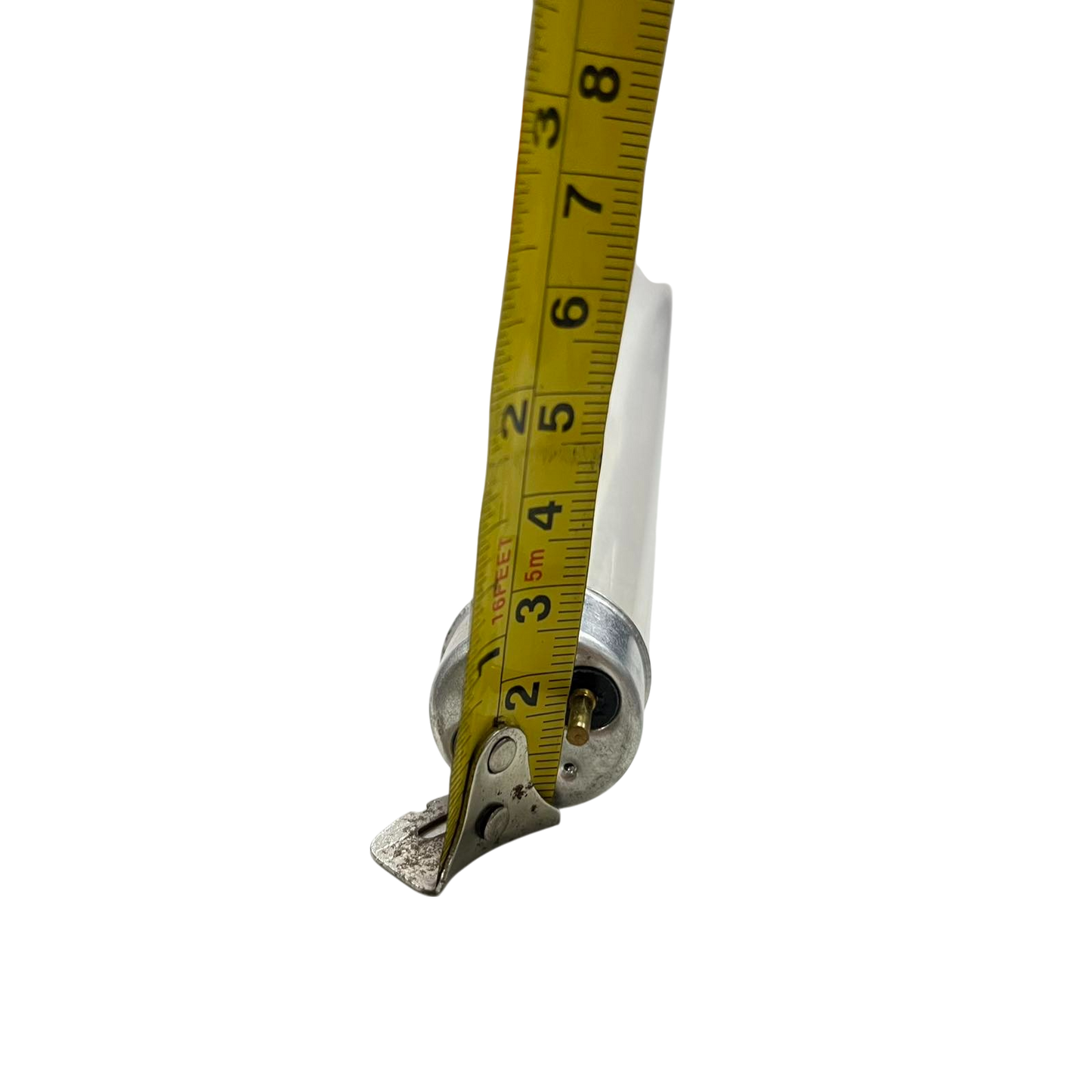 10W UVC Fluorescent Tube being measured with a yellow tape measure on a black background