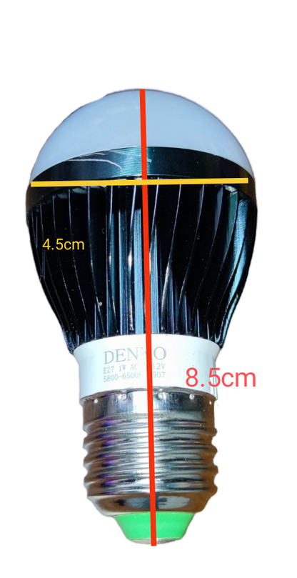 1W DENKO E27 LED light for battery with black heat sink and frosted white top bulb