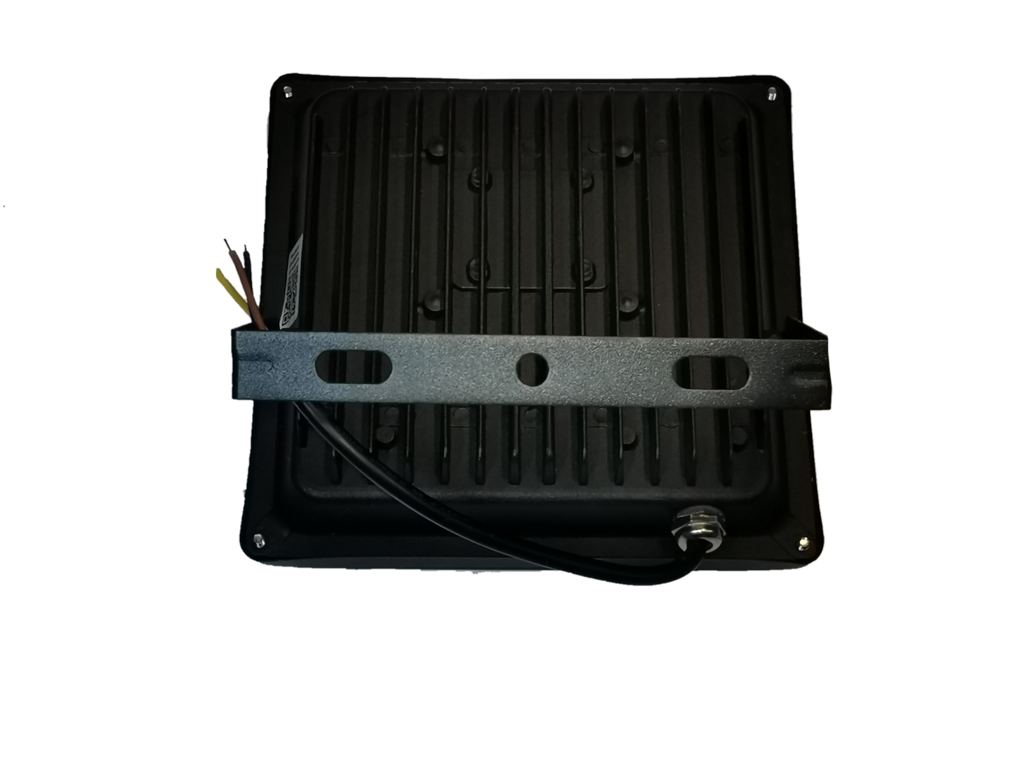 20W Denko daylight LED floodlight 220V black metal back view with mounting bracket and wires