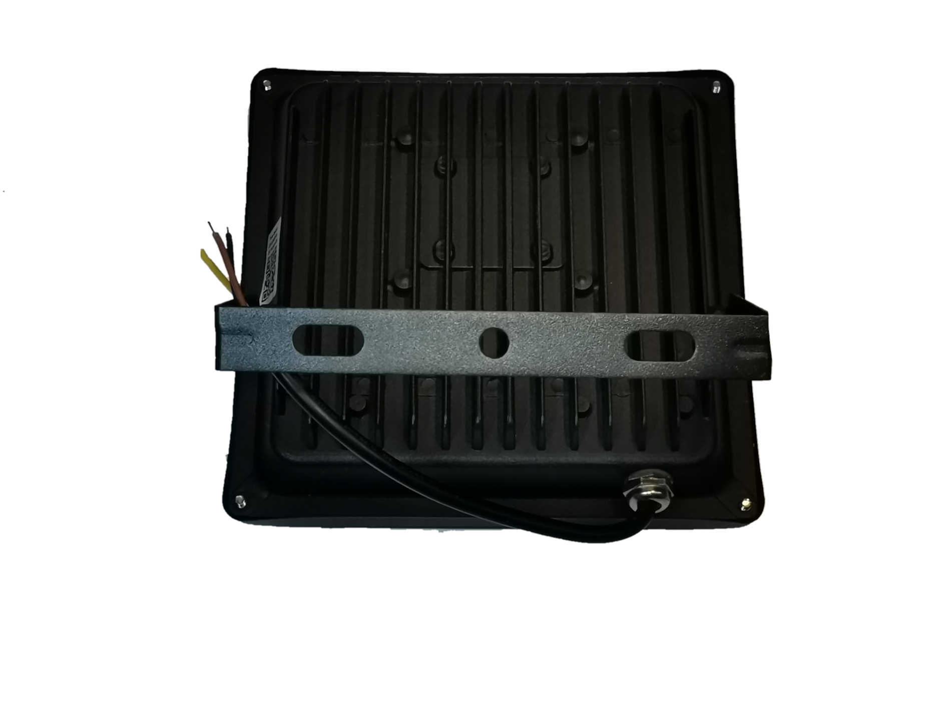 20W Denko daylight LED floodlight 220V black metal back view with mounting bracket and wires