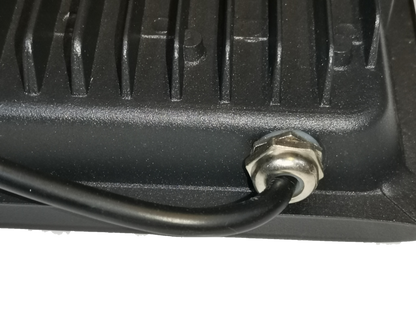 Close-up of the cable connection on the 20W Denko daylight LED floodlight 220V black outdoor light fixture