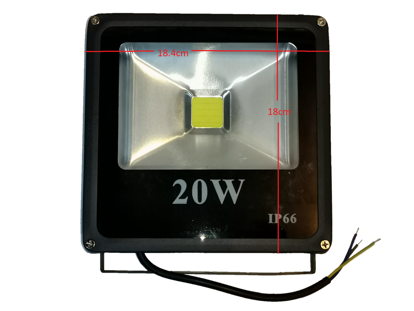 20W Denko daylight LED floodlight 220V black casing with wired connection and reflective surface
