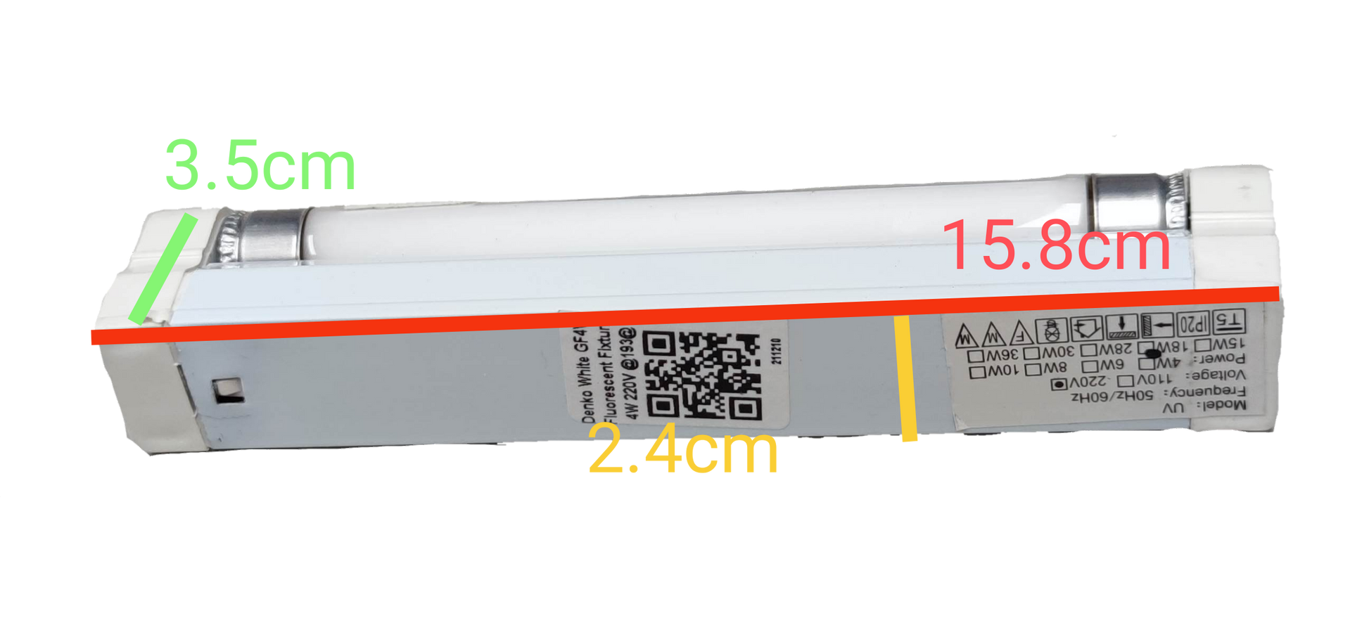 4W T5 ultraviolet lamp with fixture from Electx Electrical Supply showing compact white design with measurements