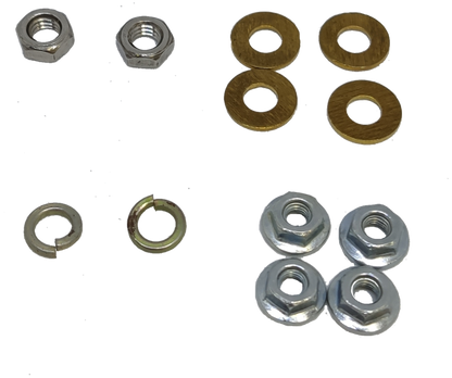 Assorted electrical hardware including nuts and washers for Denko DC volt panel meter installation