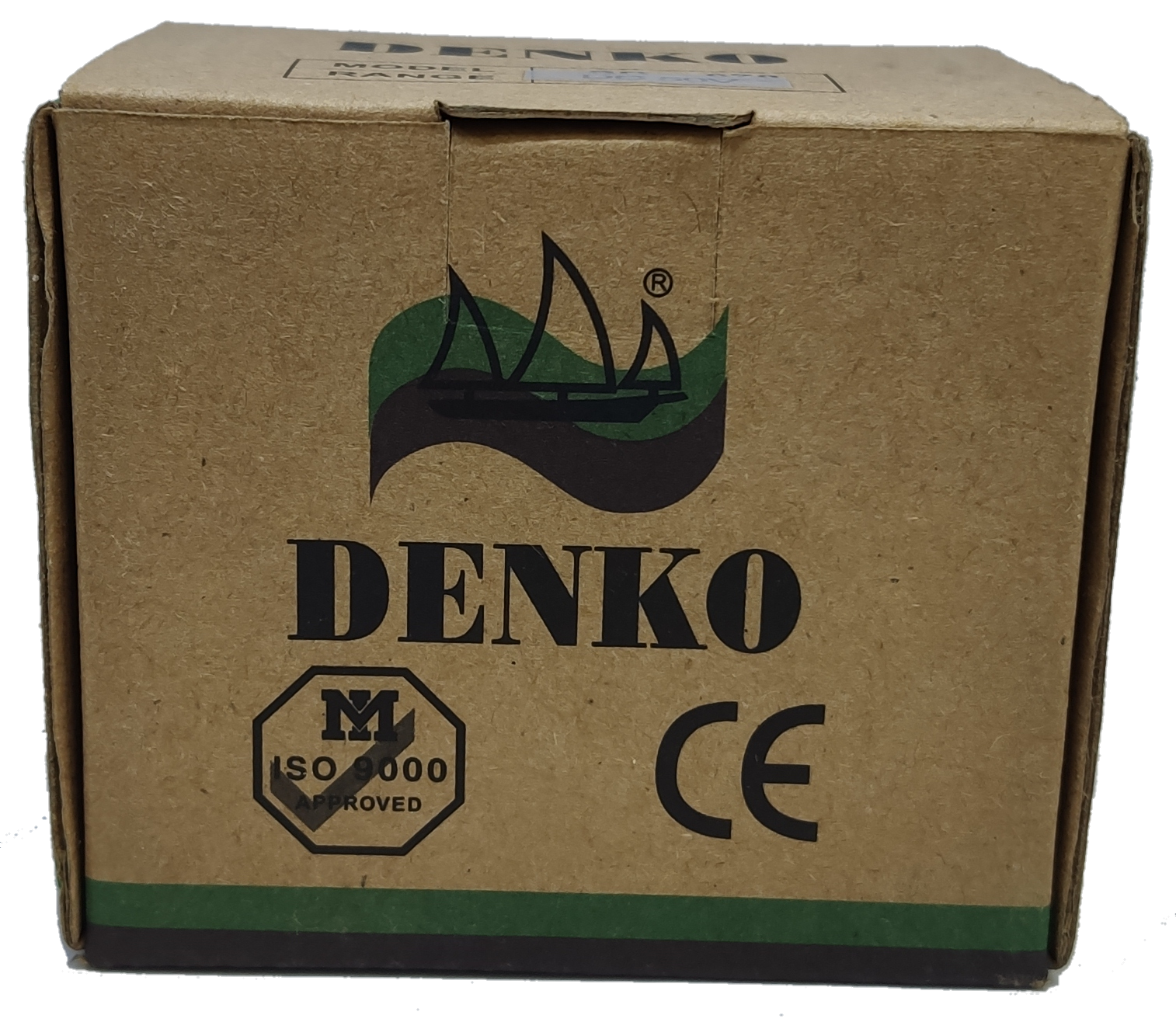 Denko DC Volt Panel Meter Packaging Box with Clear Branding and Certification Mark
