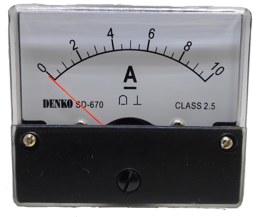 Denko Panel Meter 10A DC 60 x 70mm with analog display and black casing for electrical testing