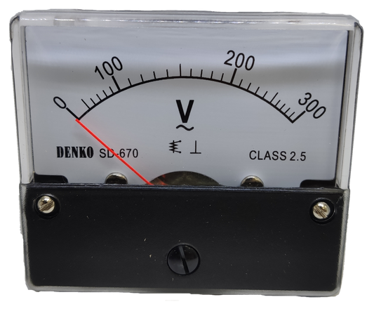 Denko Panel Meter 300V AC 60 x 70mm analog voltmeter with black casing and red needle