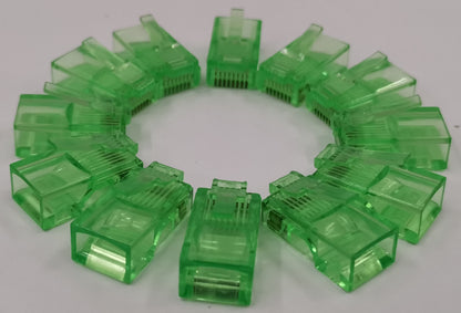 Grippes Denko RJ45 Connector colored green plastic network cable connectors arranged in a circle