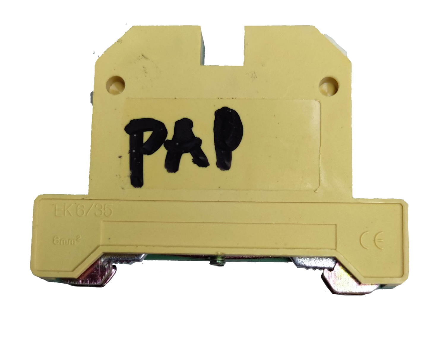 Grippes DIN rail terminal block yellow green for secure electrical connections