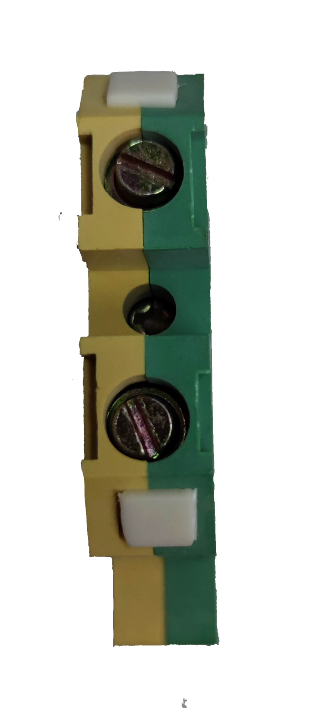 Grippes DIN rail terminal block yellow green with screws for secure electrical connections