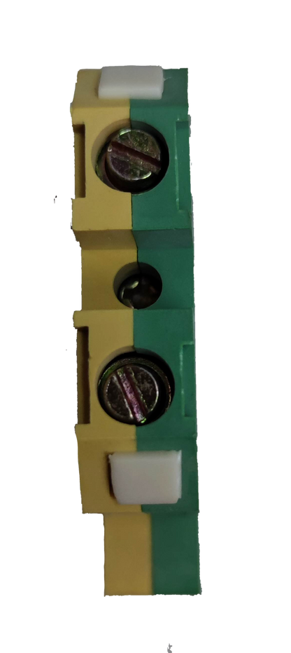 Grippes DIN rail terminal block yellow green with screws for secure electrical connections