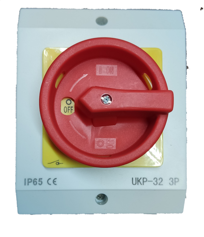 Grippes Disconnect Switch 3 Pole 32A with red handle for secure power control and isolation