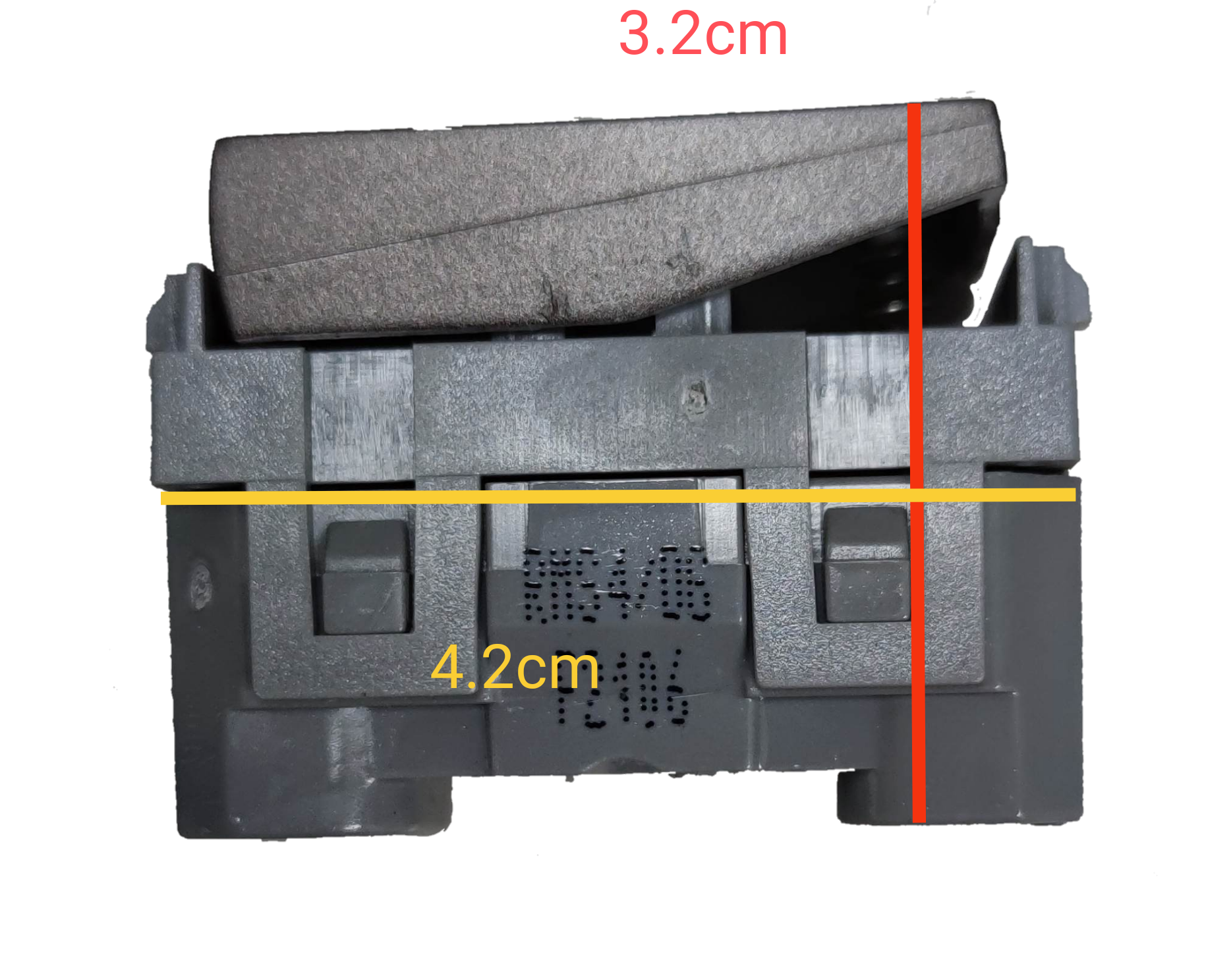 Royu Door Bell Switch 15A 250V Plano Series side view showing compact grey switch design with measurements