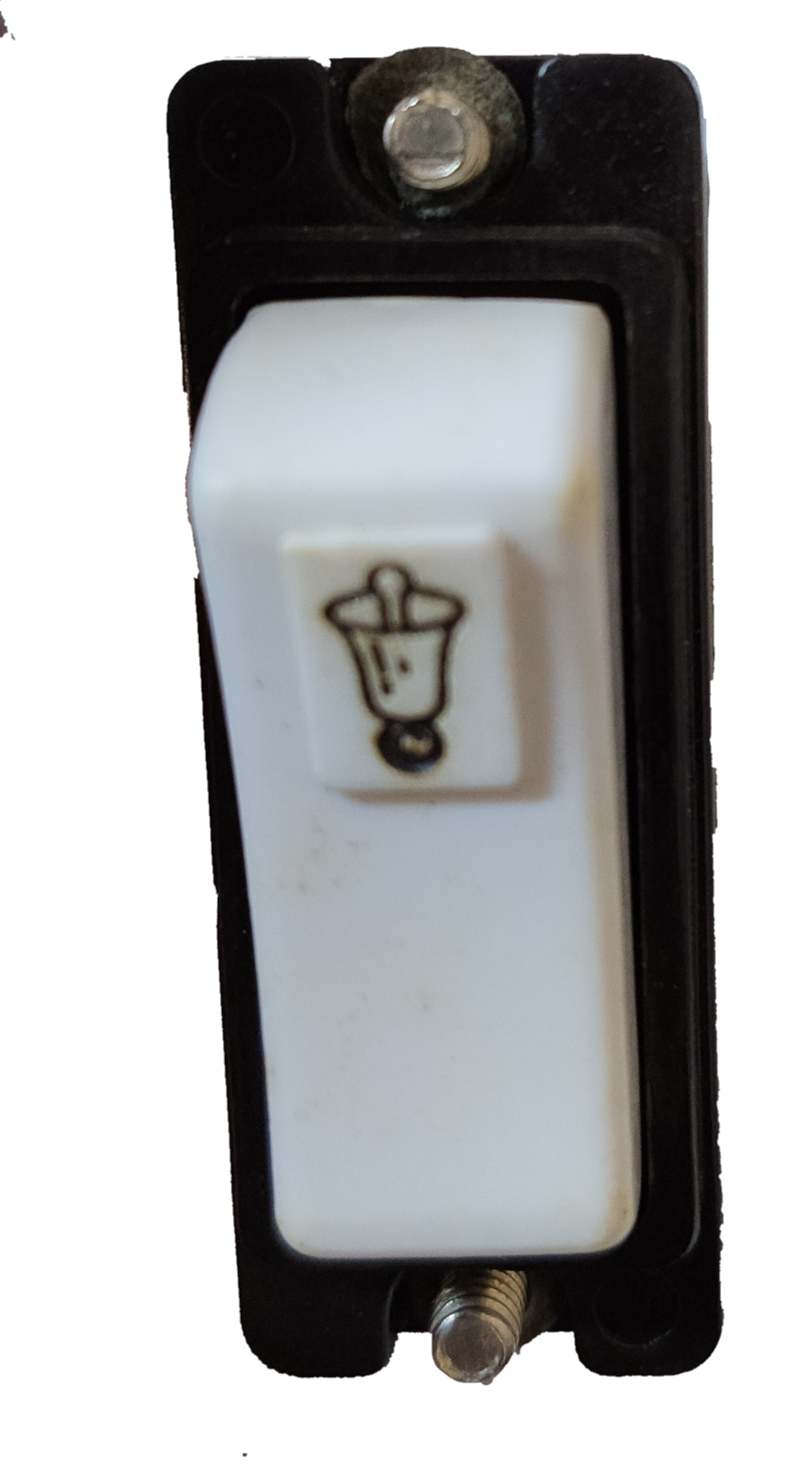 Vimar Door Bell Switch Flush Type in white with doorbell icon on black mounting frame