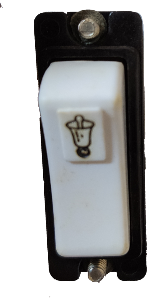 Vimar Door Bell Switch Flush Type in white with doorbell icon on black mounting frame
