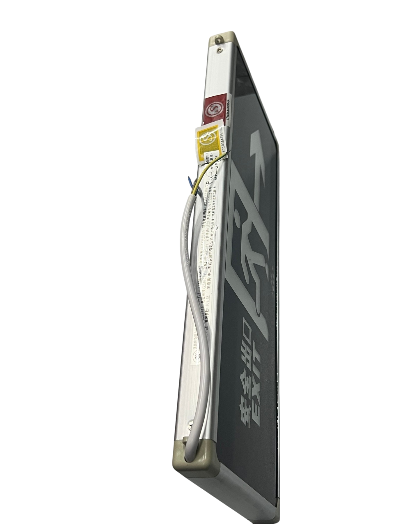 Double face LED exit light 220V designed for clear visibility in emergencies with a sleek housing