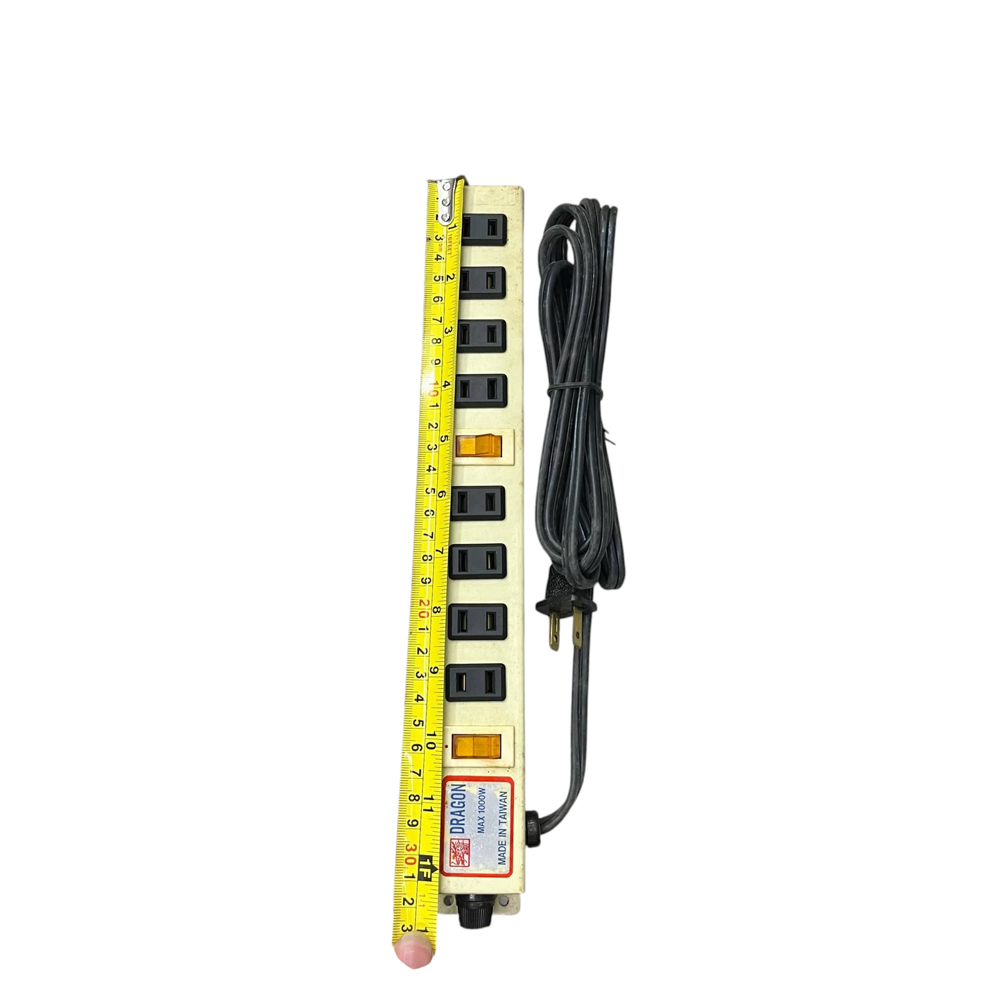 8 gang extension cord 220V power strip with eight outlets and long black cord