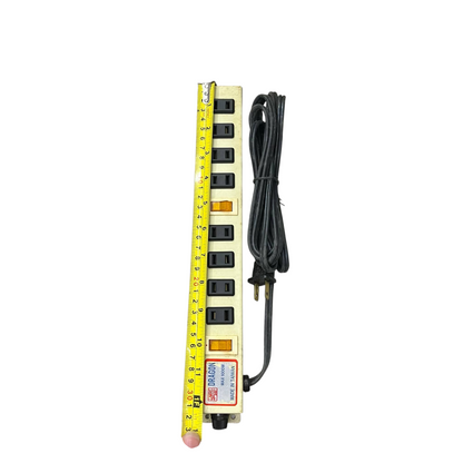 8 gang extension cord 220V power strip with eight outlets and long black cord