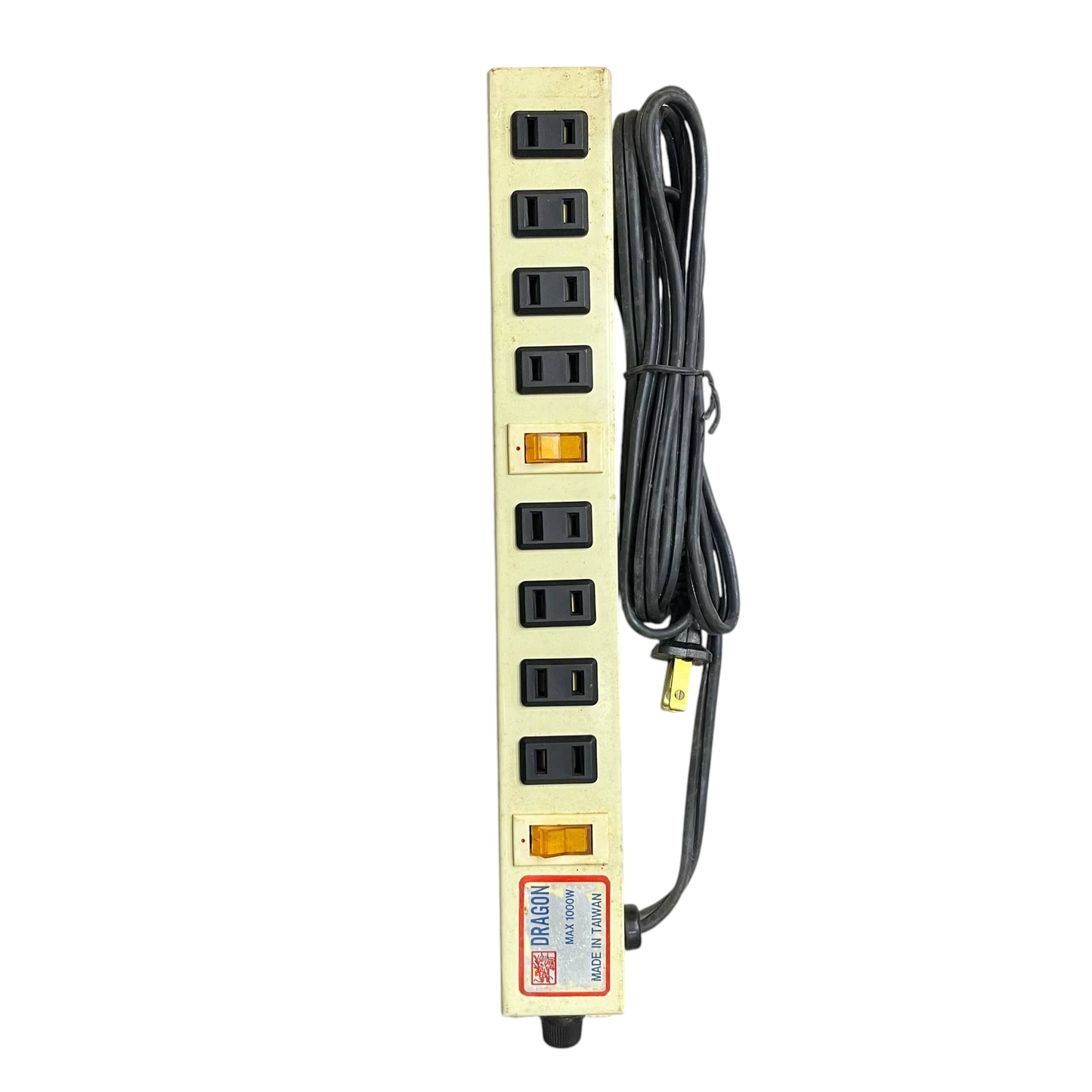 8 gang extension cord 220V power strip with eight outlets and on/off switches with long black cord