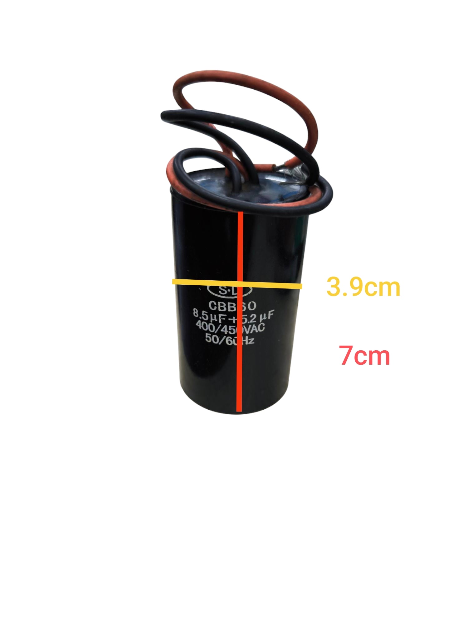 Dual capacitor 200V and 450V with specifications of 8.5uF and 50/60Hz for electrical circuitry