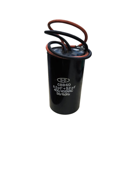 Dual capacitor 200V and 450V with specifications 8.5uF and 52uF for electrical applications