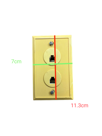 Dual Lan Outlet Rj45 with Plate Cover in beige measuring 11.3cm by 7cm perfect for network connections