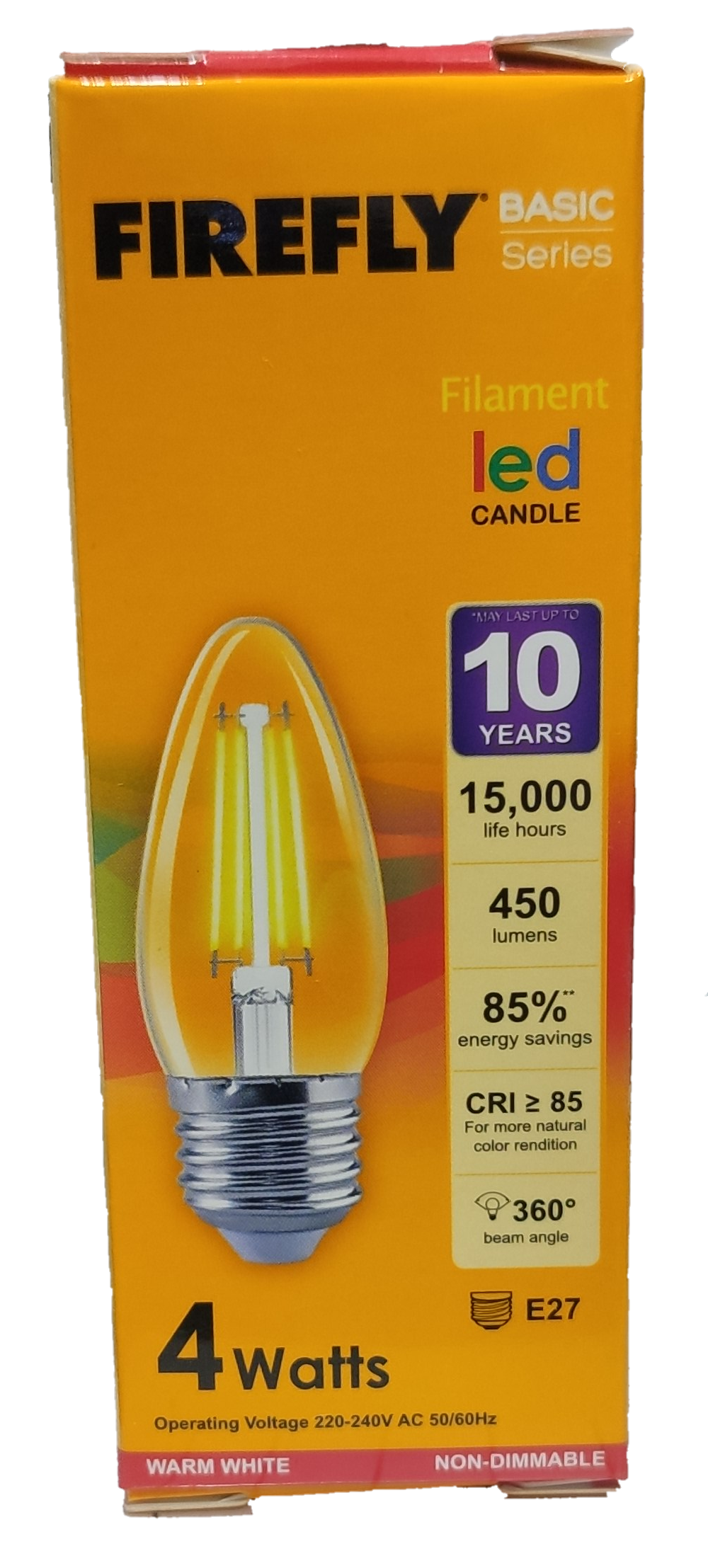 Firefly 4W LED Candle Bulb Filament Type E-27 Warm White 220V, E27 Candle