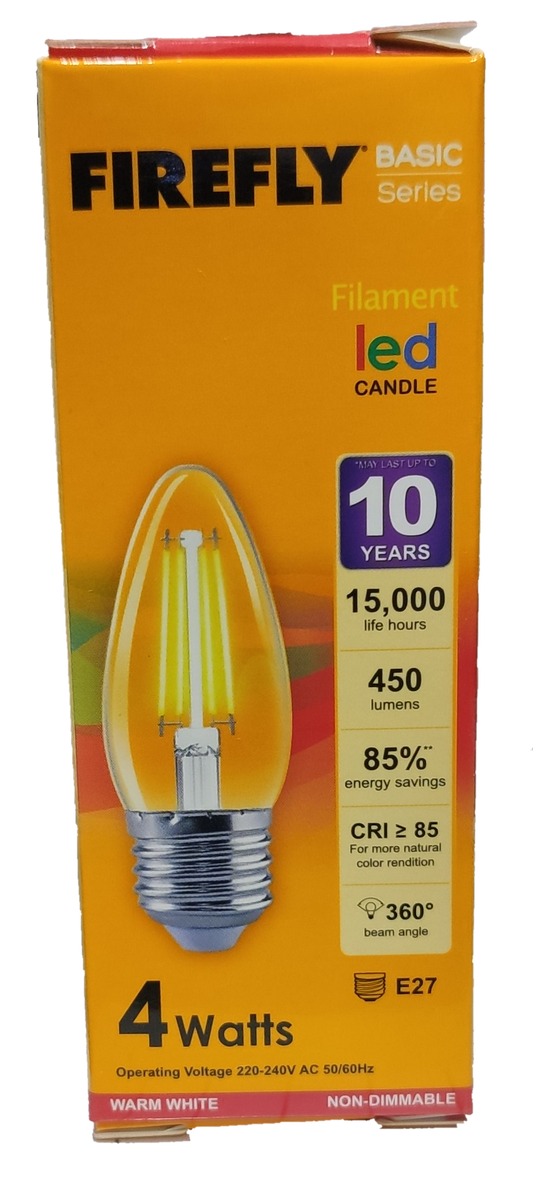 Firefly 4W LED Candle Bulb Filament Type E-27 Warm White 220V, E27 Candle