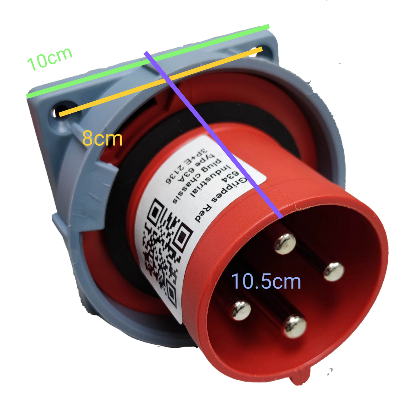 Grippes 63A 3P+E Industrial Plug Chassis Type 63A-6h 380-415V (4 Pins) IEC 60309-2 #634